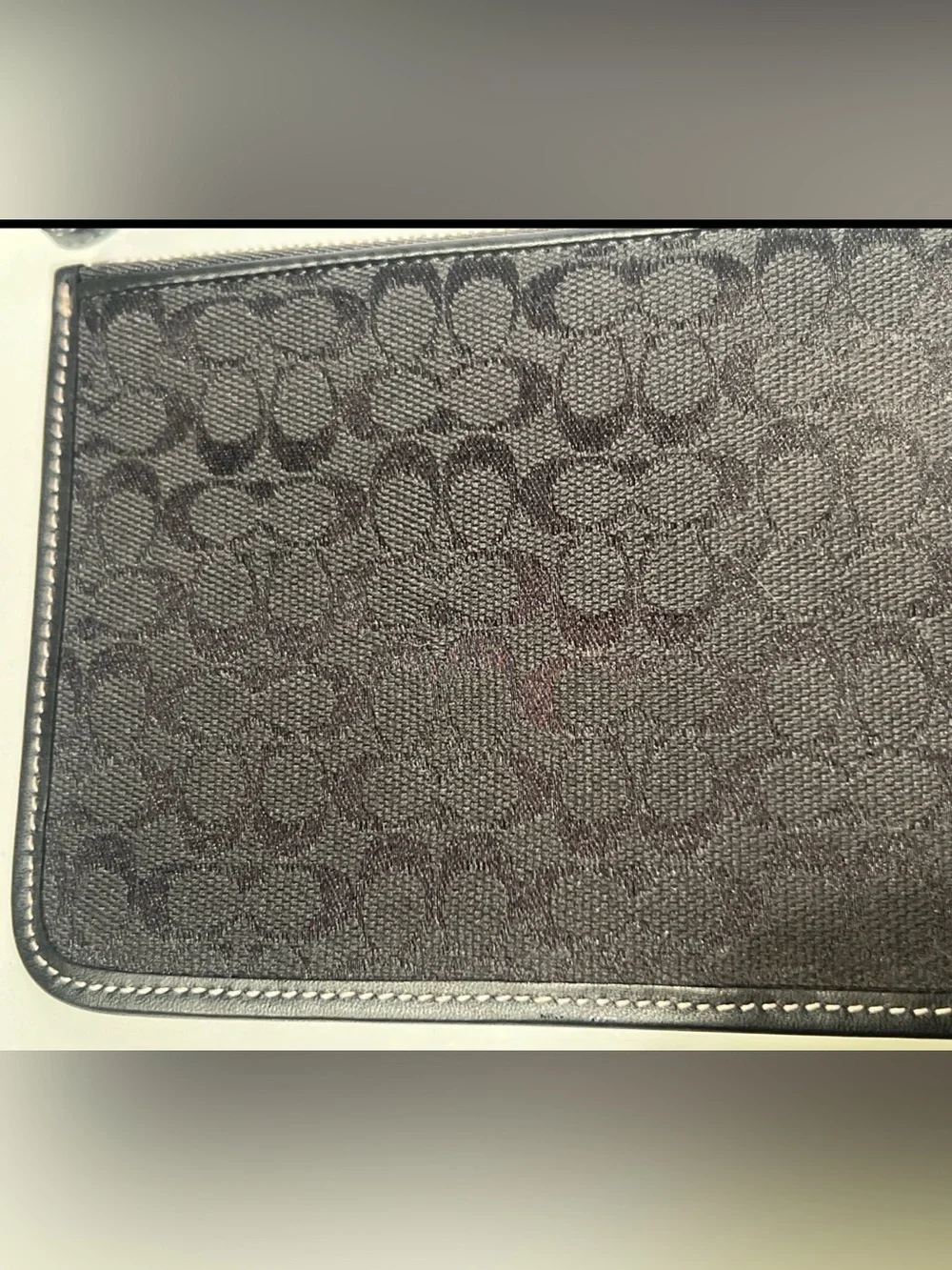 Coach Signature Jacquard Black Leather-Trim Wristlet Pouch Clutch Silver